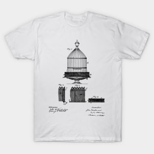 Bird Cage Vintage Patent Hand Drawing T-Shirt